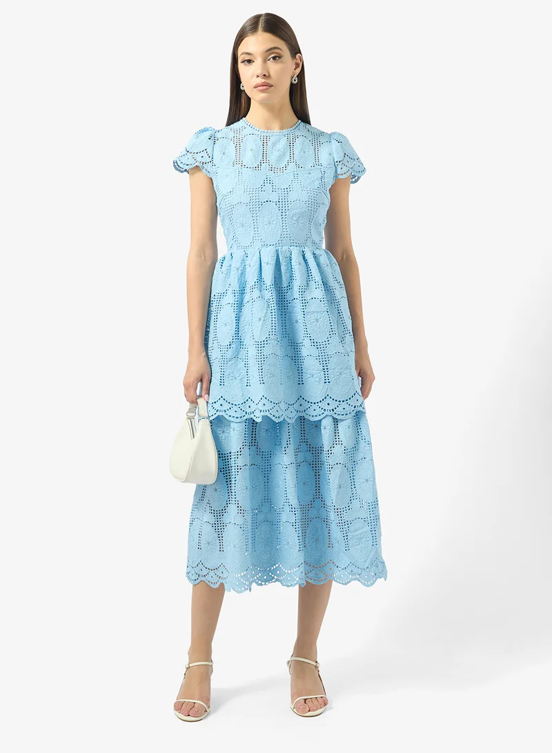 Just Me  Ruffle Lace Detailed Short Sleeve Midi Dress for Women | Best Price UAE